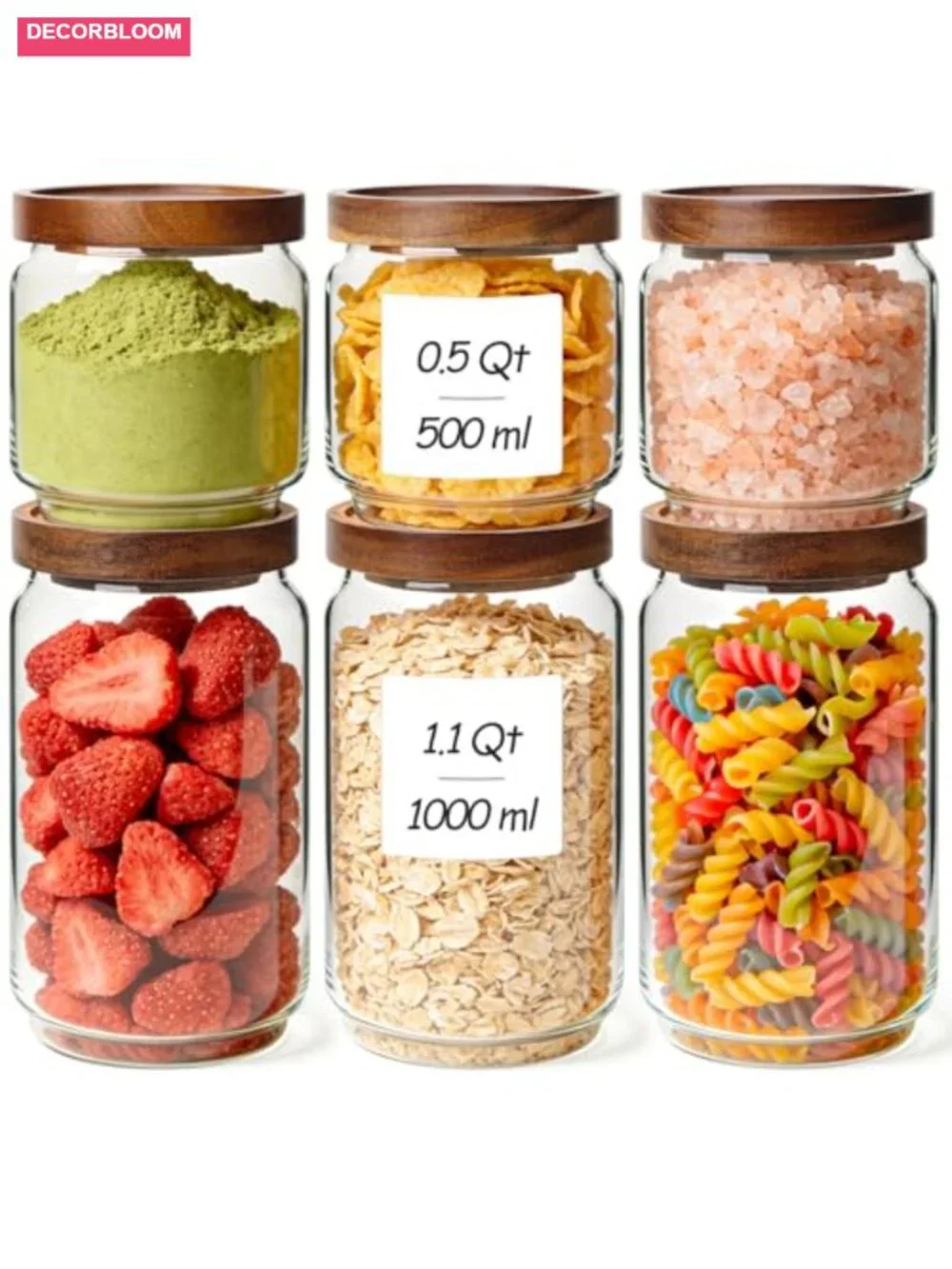 Glass Pantry Storage Container Set with Acacia Wood Lids, Airtight Stackable